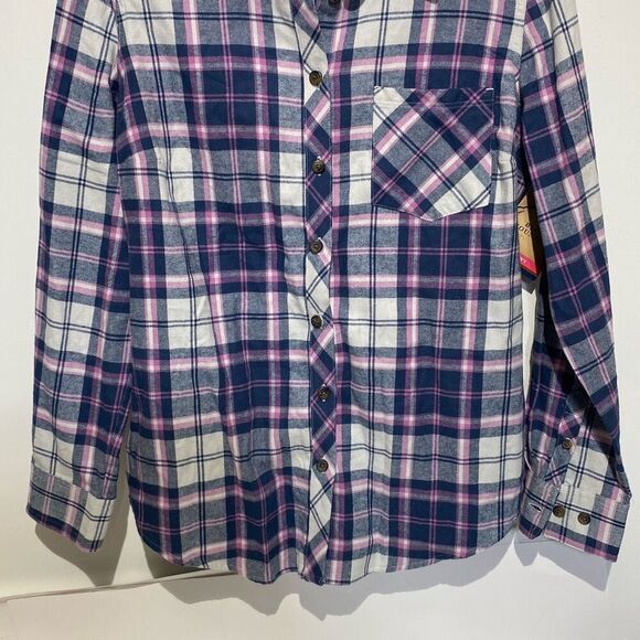 Blue Mountain Women's Navy Pink Plaid Cotton Button Up Flannel Shirt Medium NWT - Picture 2 of 8
